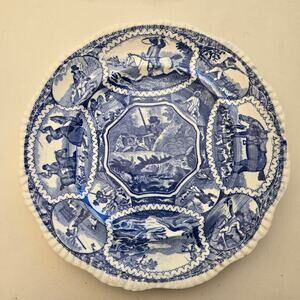 Copeland Late Spode Blue Transferware English Equestrian Hunt Scene Plate